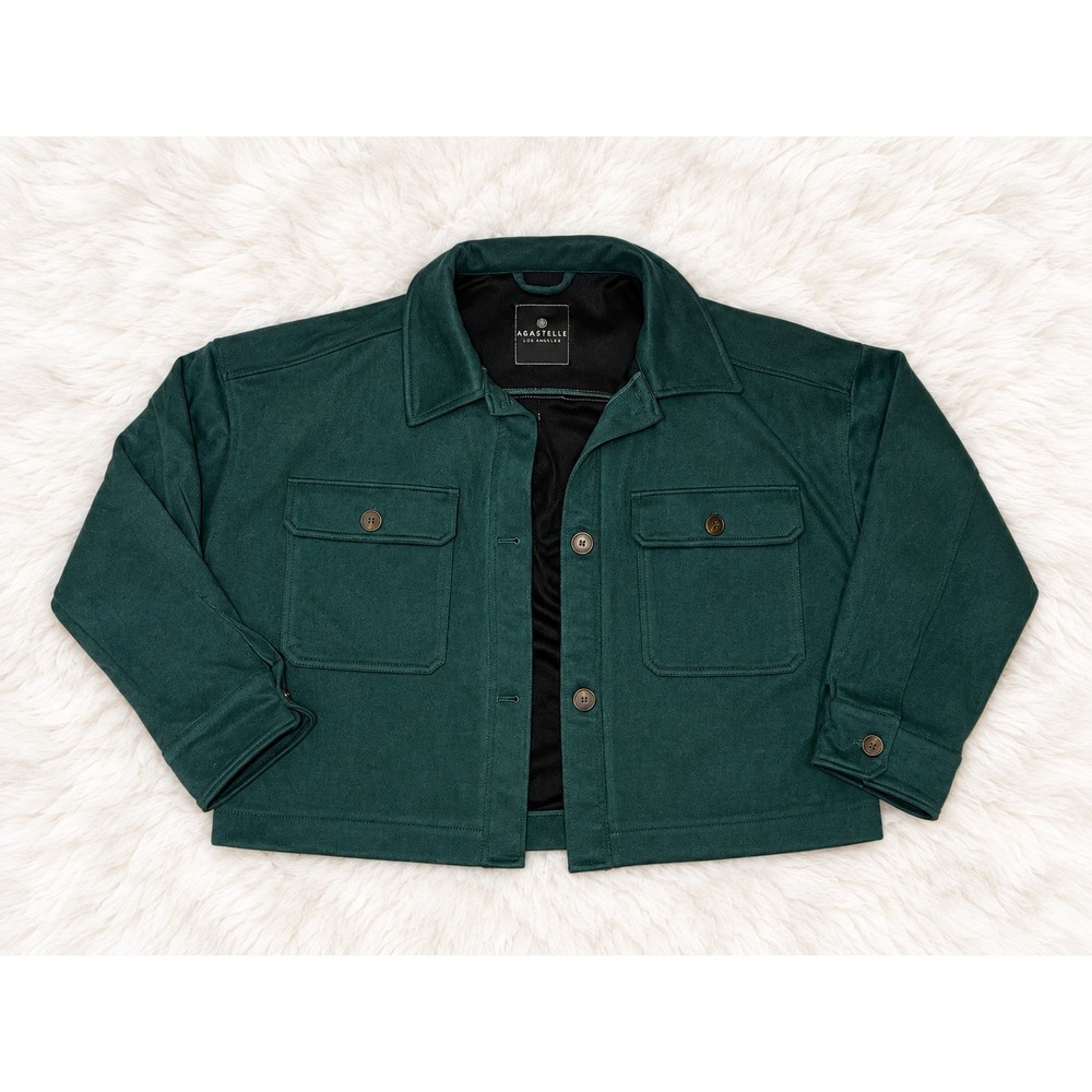 Bagatelle Collection Green Cropped Faux Suede Velvet Feel Jacket Shacket - Picture 1 of 4